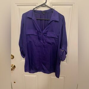Purple satin button down blouse